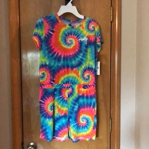 Hurley size 16 Tie Dye multi color rainbow short one piece jumpsuit romper